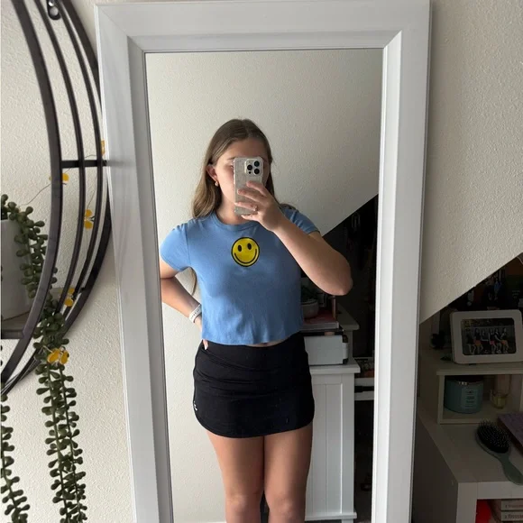 Blue Smiley Face Crop Top - Picture 3 of 6